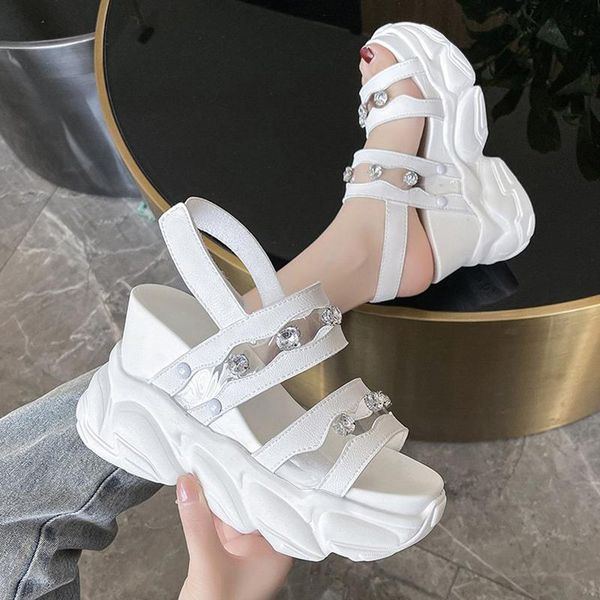 

dress shoes rhinestone platform sandals women 2021 thick bottom wedges for woman summer super high heels chunky sandalias mujer, Black