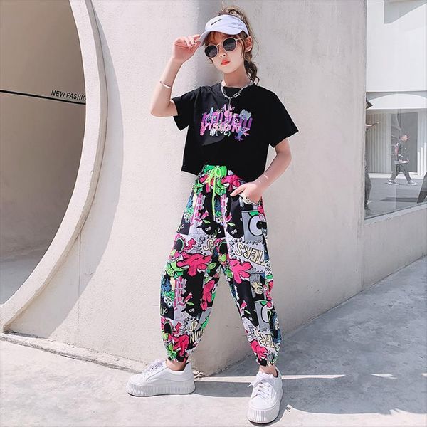 

fashion girls clothes set kids clothing suit letter print t shirt pants 2 pcs children tracksuit summer outfits, White