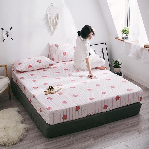 

sheets & sets bed ruffle 100% cotton printing pink color flat sheet full cover with elastic cord for single double high quality