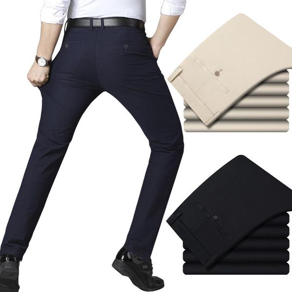 

men's suits & blazers korean fashion summer khaki leasure suit pants men high waist straight young slim elastic cotton bussiness trouse, White;black