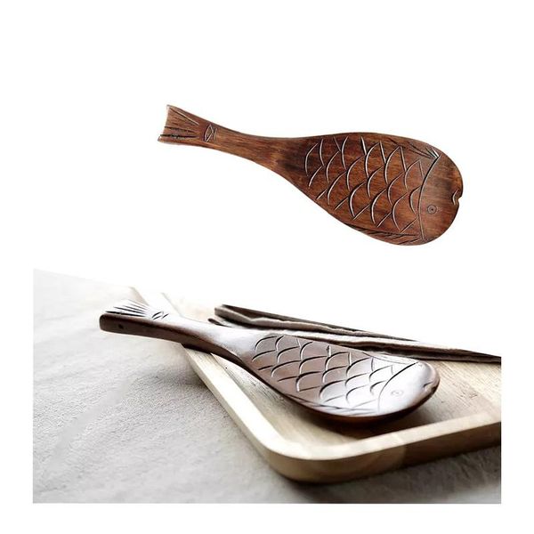 

spoons wooden shovel rice spoon hand-carved fish shape scoop kitchen accessories kitchenware for soup