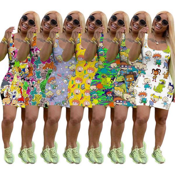 

skirts women casual cartoon printed dress dhl, Black