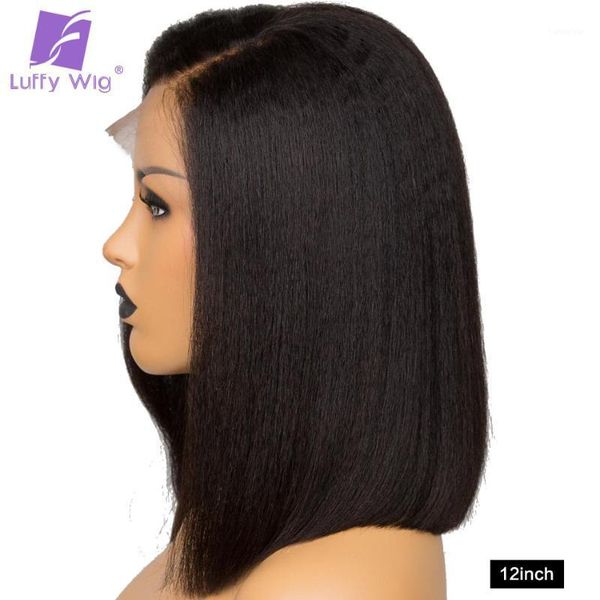 

5x5 silk base scalp wigs for women brazilian glueless yaki straight human hair short bob wigs1, Black;brown