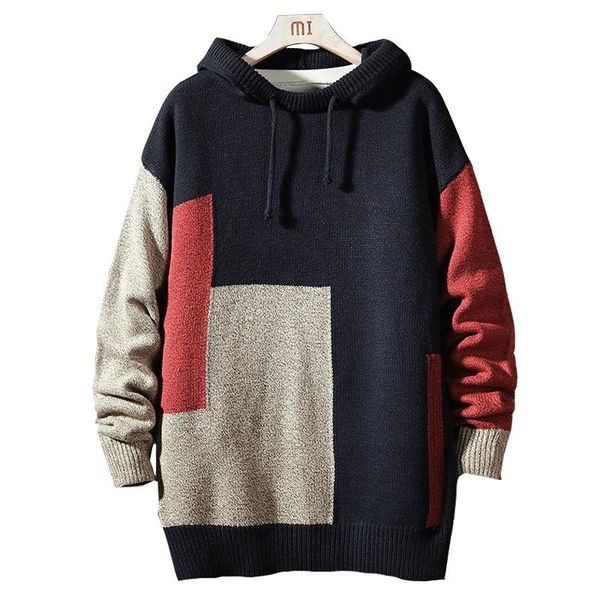 

men's sweaters knitted hooded pullovers men patchwork casual sweater mens streetwear fashion plus size -5xl, White;black