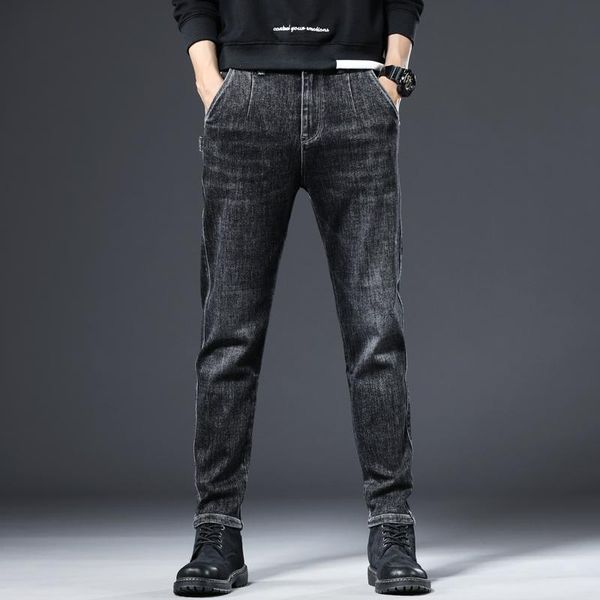 

men's jeans 2021 stretch to be washed by old technology, fashion straight slim, versatile business pants, Blue