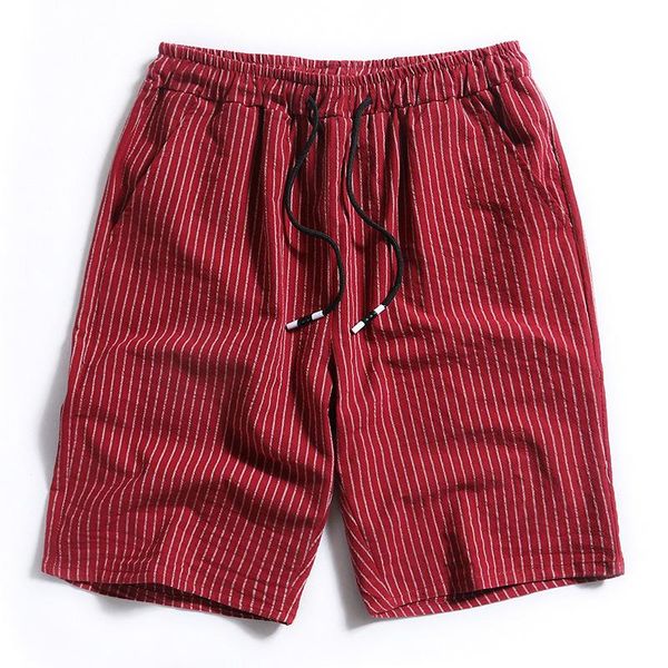 

men's shorts 2021 cotton five-point pants striped loose pajama sports home tide elastic waist, White;black