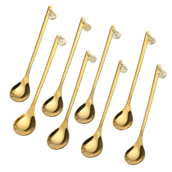 

spoons 8pcs chinese style dessert ice cream spoon stainless steel coffee scoops