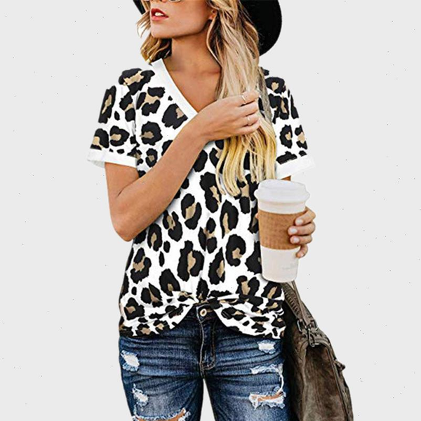 

women t shirts leopard print shirt v neck clothes female floral prints summer casual tee cotton xxl size, White