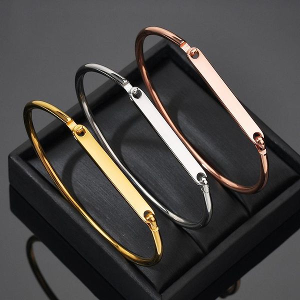 

bangle fashion geometric cuff bracelets for women stainless steel open adjustable size wholesale jewelry party gift, Black