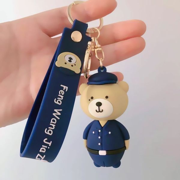 

2021 fashion keychain new rubber drop bear doll couple key ring, Slivery;golden