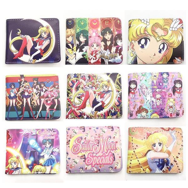 

anime women short purse sailor moon wallet kawaii cute cartoon young lady student purses, Red;black