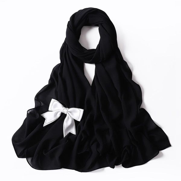 Weiße Schleife Dekoration Chiffon Hijab Schal Frauen muslimische Schals Schal Bandana Turban Indien Stil