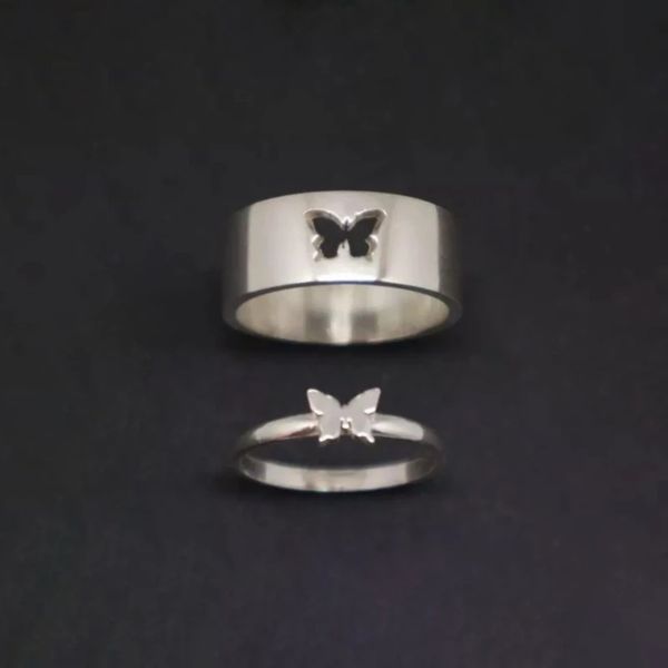 

ins hollowed out butterfly couple's fashion ring hand decoration wedding jewelry gift, Black