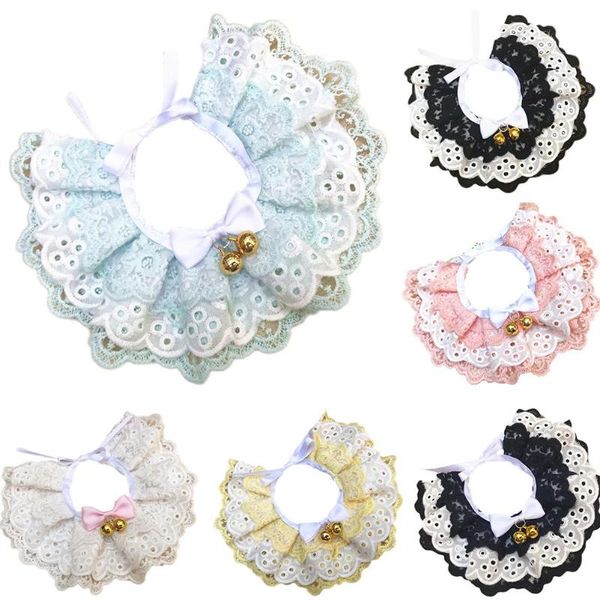

dog collars & leashes cute three-layer lace bowknot small bell pet collar bib cat necklace decor 2021