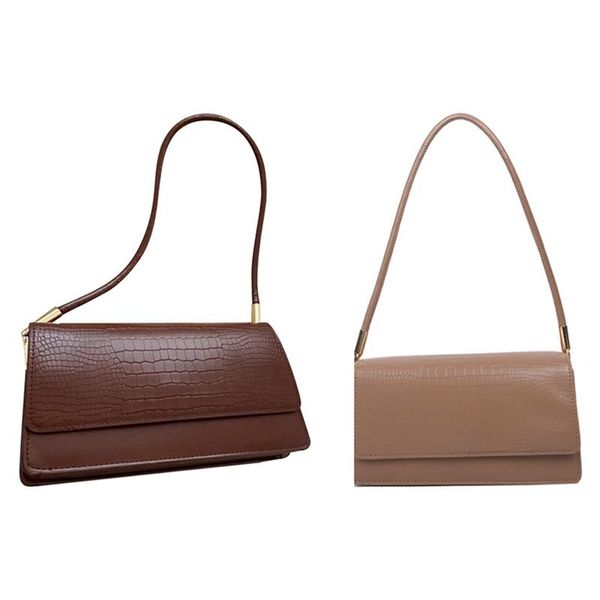 

evening bags 2 pcs women baguette handbags soild colour aii match ladies underarm shoulder female armpit bag, dark brown & khaki