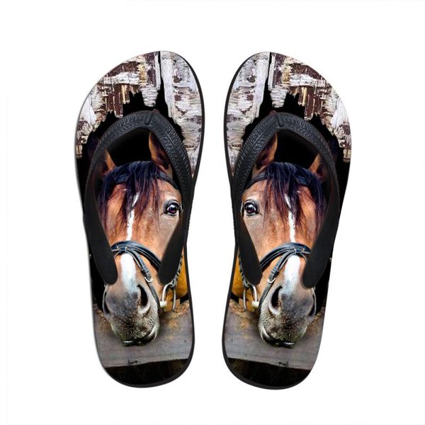 

slippers noisydesigns 3d crazy animal horse print summer women slipper rubber house flip flops lady female beach sandals flats shoe, Black