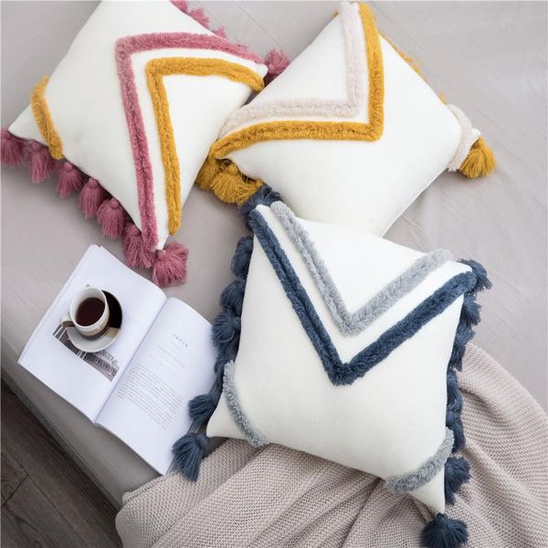 

cushion/decorative pillow nordic style knitting tassel cushion cover wedding decor fashion pillowslip 100% acrylic home