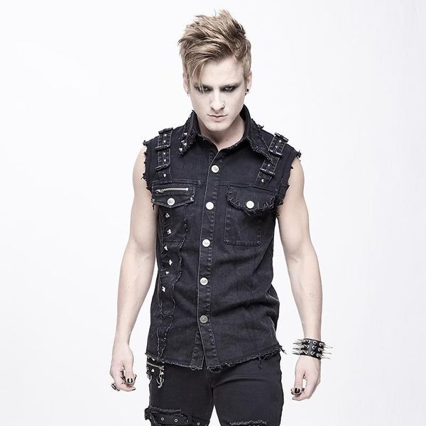 

men's vests devil fashion heavy metal black vest gothic zipper handsome punk sleeveless tank, Black;white