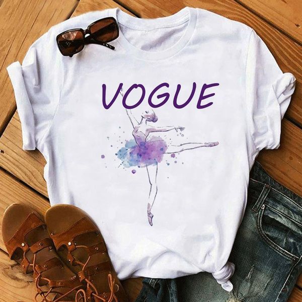 

women's t-shirt vogue ballet t shirt women elegant dance short sleeve cartoon white clothes print aesthetic graphic tees female