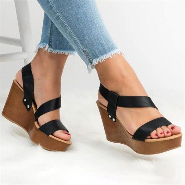 

sandals slope heel high womens large size fashion platform sandal women's shoes casual breathable slippers women slides, Black