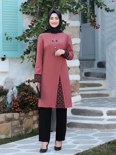 

ethnic clothing women hijab suit black pants patterned tunic combination islamic muslim season made in turkey crepe, Red