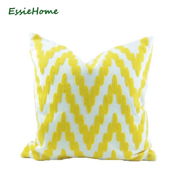

18x18" bright yellow pillow case cushion cover crocheted embroidery geometric pattern zigzag chevron modern throw cushion/decorative