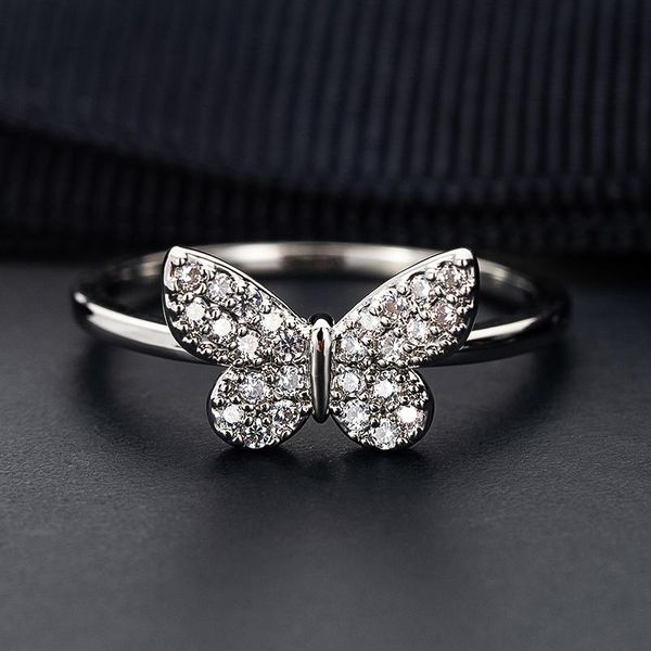 

cluster rings design women wedding romantic copper inlaid zircon butterfly luxury shiny party fashion jewelry accessories, Golden;silver