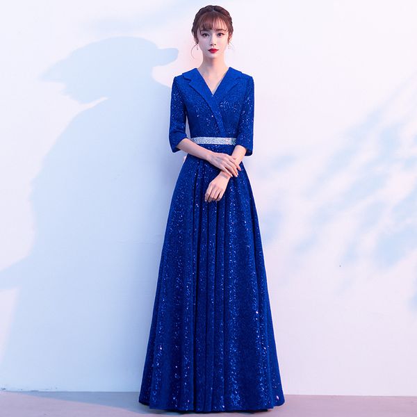 

blue chorus performance long skirt 2021 temperament celebrity banquet host conductor evening drs, Black;gray