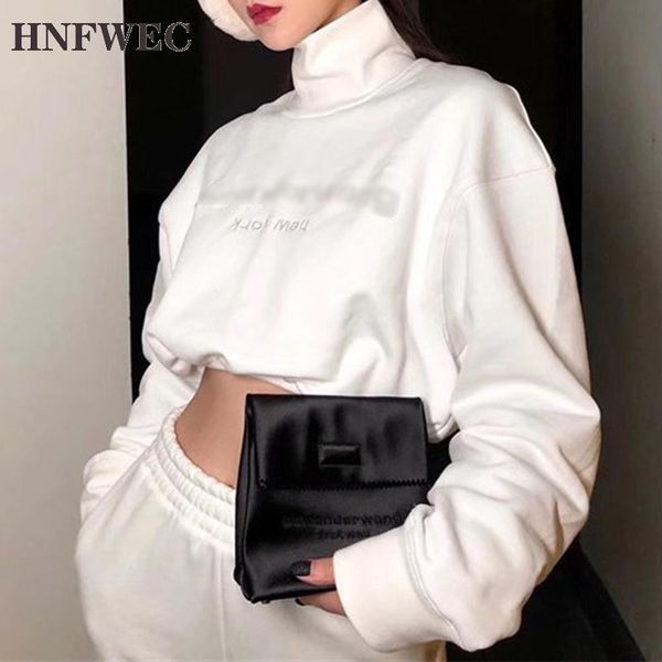 

women's hoodies & sweatshirts turtleneck batwing sleeve crop women solid color pullovers streetwear v541, Black