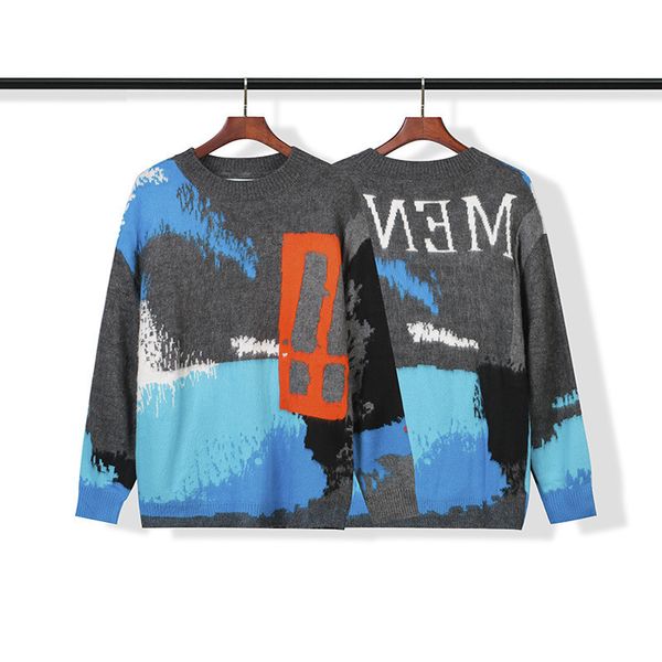 

autumn and winter new high version off tide br men's women's hip hop mohair round neck sweater, White;black