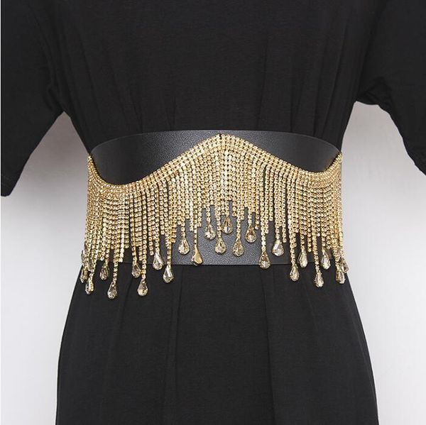 

crystal tassel blets wide for waist belt dress waistband fashion women accessories, Black;brown