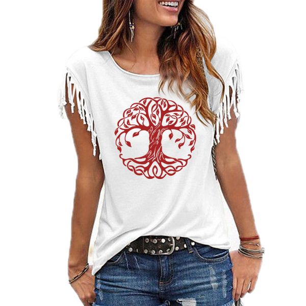 

mandala circle trees t-shirt tree women cotton short sleeve female t-shirts fashion tees, White