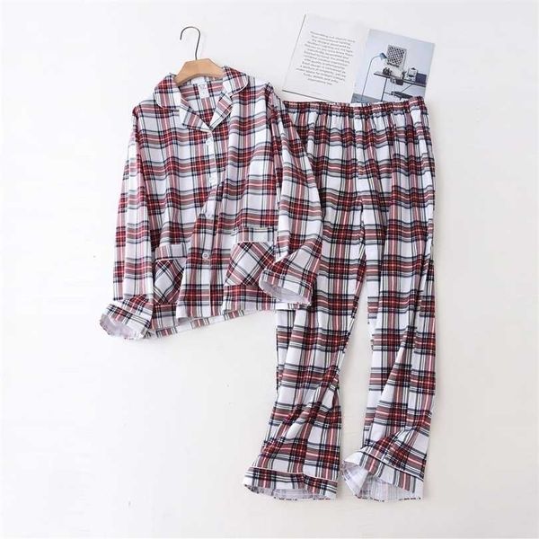 Sexy xadrez vermelho 100% algodão pijama conjunto outono plus tamanho casual feminino manga longa pijama homewear sleepwear 211215