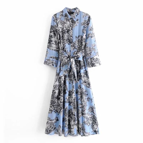 

bbwm women chic fashion with belt print midi shirt dress vintage long sleeve button-up female dresses vestidos mujer 210520, Black;gray