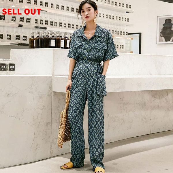 

women's jumpsuits & rompers fashion tide summer women vintage clothes korean turn-down collat short sleeves plaided high waist jumpsuit, Black;white