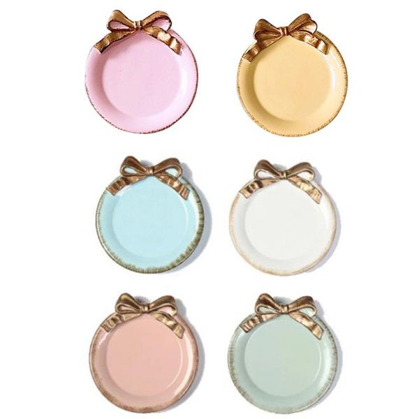 

kitchen storage & organization 6pcs mini creative dessert plate round bow jewelry decoration korean retro tray home