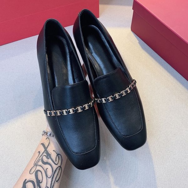 

classic women flat dress shoes casual metal buckle lady leather loafers lazy slides size 34-41, Black