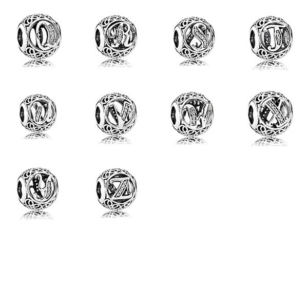 

new 2021 100% 925 sterling 26 letters silver vintage v openwork charm fit diy original fshion jewelry gift 11123, Black