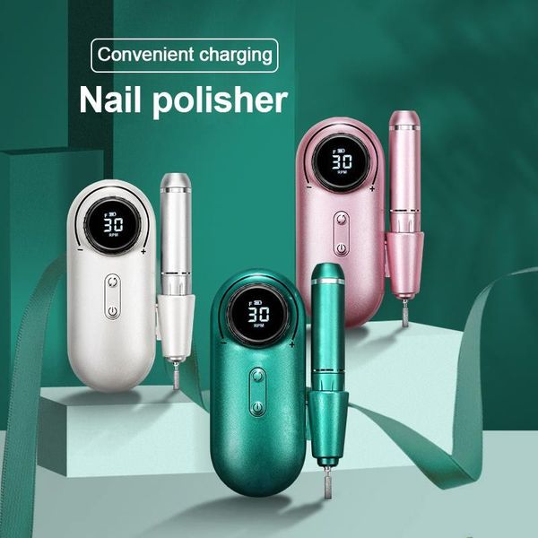 

uv-301 wireless nail polishing grinding machine 30000rpm lcd power bank portable usb rechargeable electric nails drill equipment & accessori