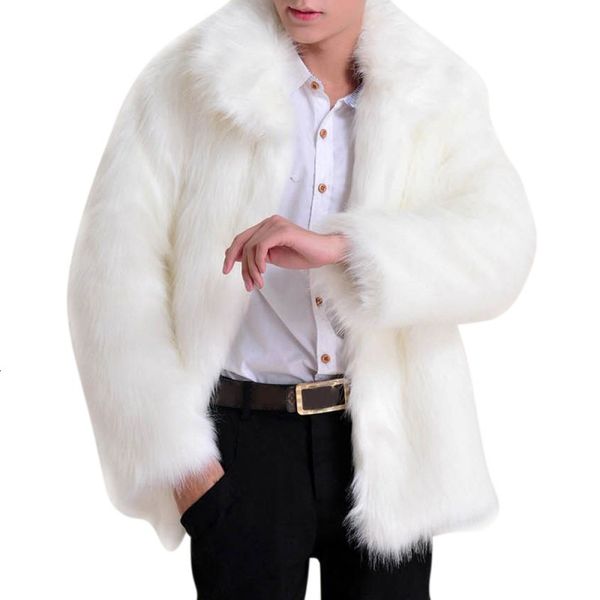 

& winter solid long sleeve artificial men's faux leather jacket parker luxury coat features full fur trendy, Black