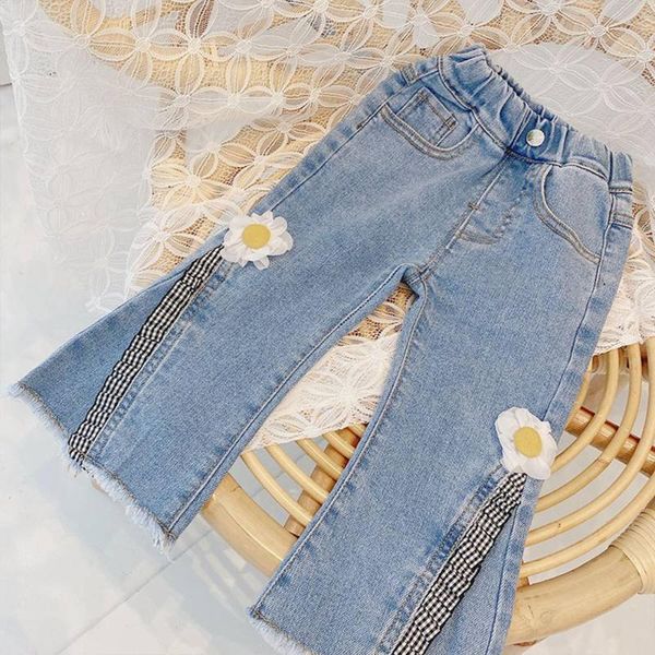 

jeans 2021 spring autumn long sleeve children baby flower denim pant trousers fashion casual girls kids princess pants, Blue