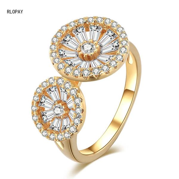 

fashionable flower ring with micro-inlaid zircon for women luxury promise rings couples wedding bands, Slivery;golden