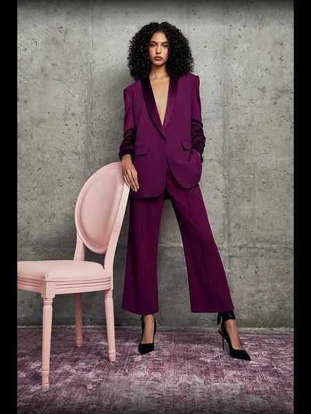 

women's two piece pants retro women blazer suits classic vintage shawl lapel one button pocket jacket flare casual party prom dress, White