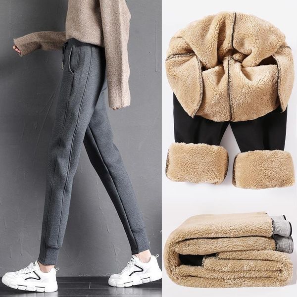 

women's pants & capris women 2021 casual loose harem korean style winter ladies thick velvet wool trousers female high waist long y978, Black;white