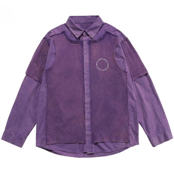 

men's casual shirts men shirt patchwork round letter printed solid baggy full sleeve retro harajuku cargo streetwear spring, White;black