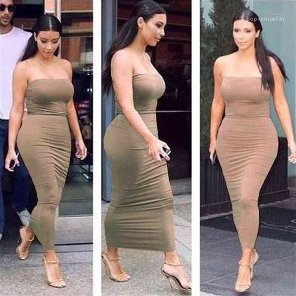 

casual dresses long dress kim kardashian women sheath strapless bodycon summer candy color sexy, Black;gray