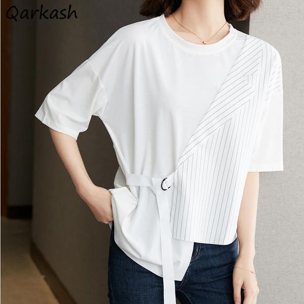 

women's t-shirt t-shirts women spliced striped chic summer korean style students all-match loose ulzzang vintage short sleeve office te, White