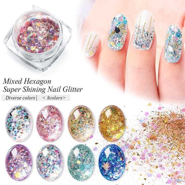 

across 1g nail glitter flakes sparkly 3d hexagon colorful sequins spangles polish manicure diy nails art decoration1, Silver;gold
