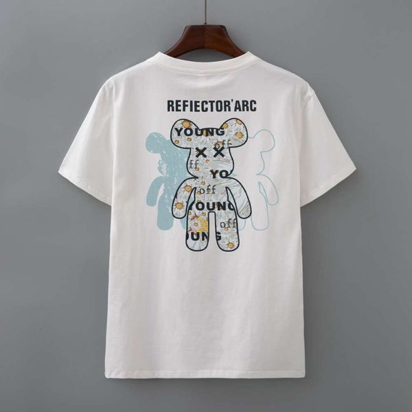 

t-shirt summer ice porcelain cotton bear print round neck casual cool, White;black