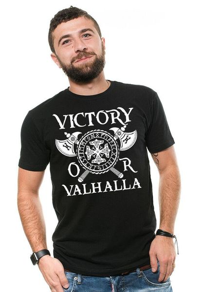 

victory or valhalla vikings t-shirt viking heritage t-shirt nordic odin tee, White;black